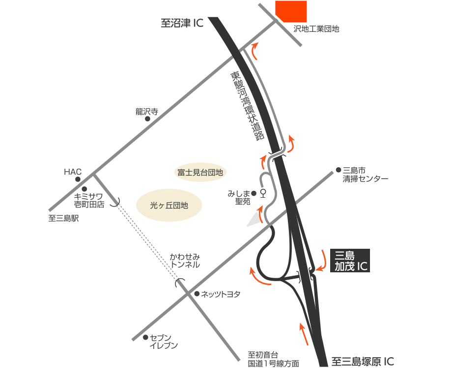 三島加茂ICからのアクセスマップ